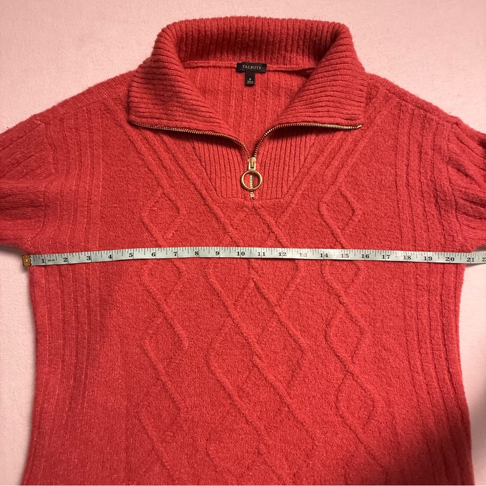 Talbots Half Zip Cable Knit Sweater Size M Coral Coastal Grandma Preppy Classic - Picture 7 of 11
